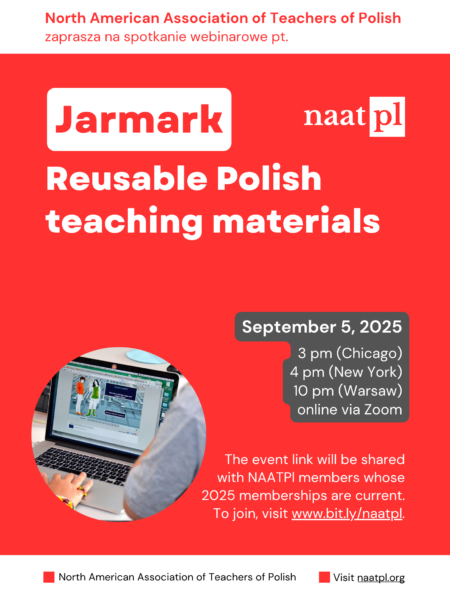 Jarmark: Reusable Polish teaching materials webinar on Friday, September 5, 2025, by the North American Association of Teachers of Polish (NAATPl)